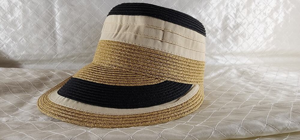 Amarelo Headwear Women’s Straw Fedora Hat 57cm Black Tan Cream Woven